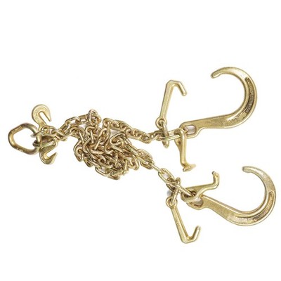 New 5/16''x3' G70 V-Chain Bridle w/8'' Medium J Hooks,T- Hook&J-Hook w/Grab Hooks