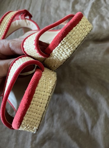 Farylrobin Platform raffia woven with red suede trim heels 7.5US - Picture 9 of 15