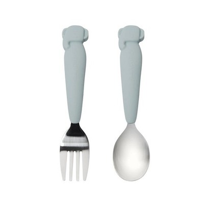2pk Kids' Spoon/Fork Set - Elephant: Silicone & Stainless Steel