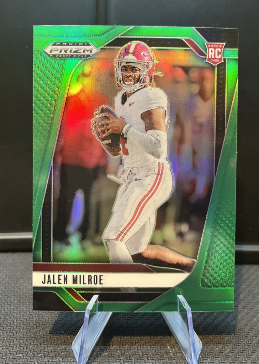 2025 Panini Prizm Draft Picks Jalen Milroe Green Prizm Rookie Card RC #5 Alabama