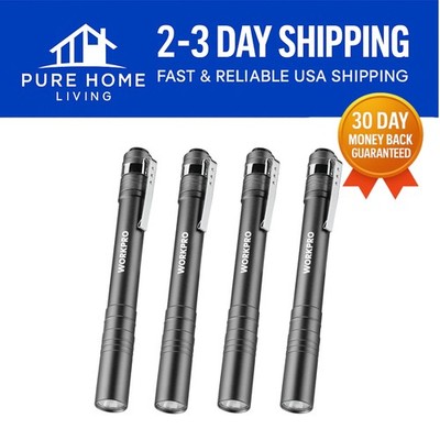 Portable Aluminum Flashlights with Clip - 4-Pack LED Pen Lights for Emergencies