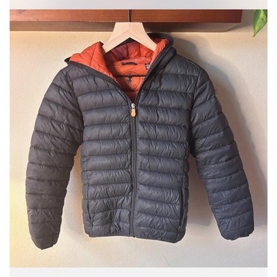 Save The Duck Ultra Light Boys Hooded Full Zip Puffer Jacket Gray Orange 12
