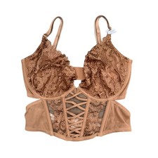 Victoria's Secret Lace Up Corset Bustier Bra Caramel Brown S-DD NWT Romantic