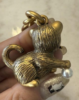 NWT Coach Creatures Kitten Cat Charm with Pearl Keychain Gold