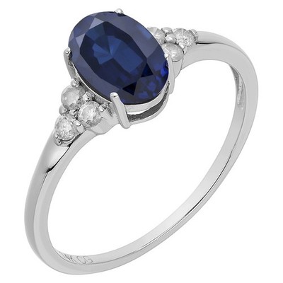 14K massiver ovaler natürlicher Saphir & Diamant Geburtsstein Ring