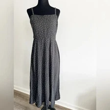 Gap Fit & Flare Midi Cami Dress in Black Polka Dot Sz M Sleeveless