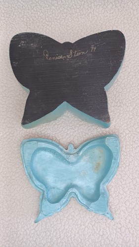Rare Vintage 1985 Butterfly Shaped Trinket Box W/ Lid Blue & Green Decor Box - Picture 4 of 23