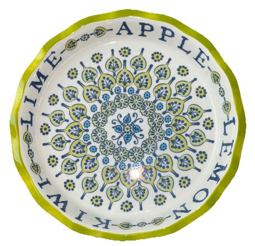 RARE Anthropologie Stoneware Kiwi Lime Lemon Apple Pie Plate 10" Blue Green