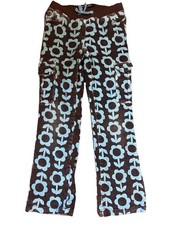MINI BODEN Retro Flower Print Corduroy Pull on Pants Cargo Teal Brown 9Y