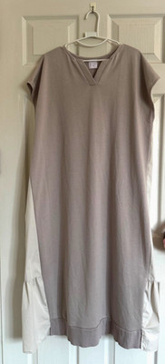 Bab Japan Two-Tone Maxi Shift Dress V-Neck Cotton Blend Oversized Cream Beige