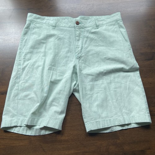 Tommy Bahama Shorts Mens 36 Green Striped Linen Cotton Blend Casual Summer Beach - Picture 1 of 9