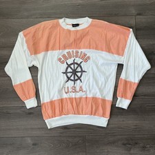 VTG Cruising USA Made In USA Mens L Pullover Sweatshirt Peach White