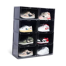 XL clear shoe storage boxes stackable, 8 Pack Large Shoe Boxes 8 PACK BLACK