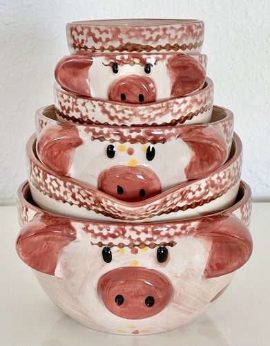 Temptations By Tara Old World Red Nesting PIGS Measuring Cups Bowls Set of 6 - Bild 8 von 10