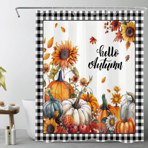 Juego de accesorios de baño cortina de ducha otoño calabaza naranja girasol amarillo - Imagen 19 de 21