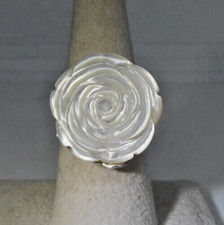 Vintage Bali Designer Ring Sterling Silver Mother of Pearl Rose 925K Size 8 NOS