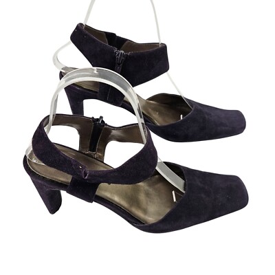 Bellini Heels Womens Size 8.5M Purple Suede Square Toe Ankle Strap Side Zipper