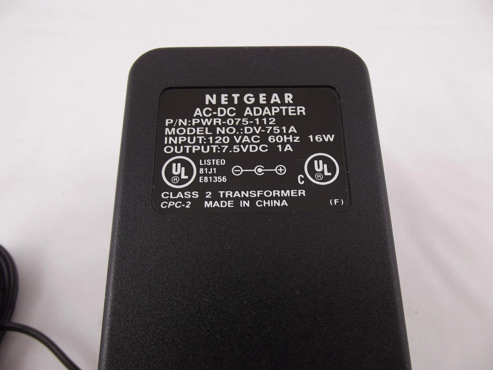 Adaptador de CA 8-5 Netgear PWR-075-112 DV-751A 7,5 V 1A Foto 3 de 4