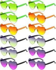 Photect 12 Pair Heart Sunglasses Gradient Green Yellow Purple Trendy Bulk