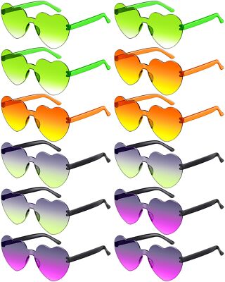 Photect 12 Pair Heart Sunglasses Gradient Green Yellow Purple