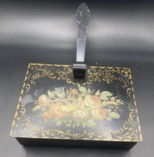 Vintage Painted Tin Silent Butler Crumb Catcher Victorian Roses Elegant