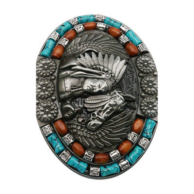 Men Silver Metal Belt Buckle Native Indian Warrior Horse Cowboy Southwester Look