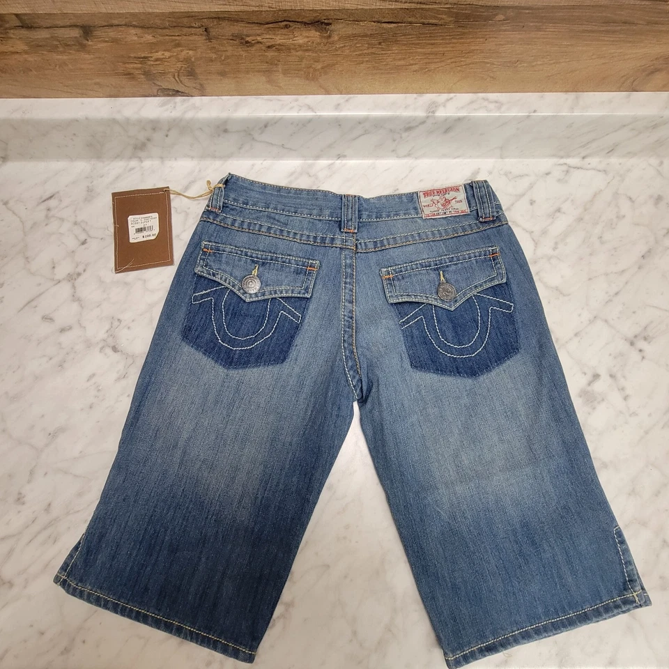 Pantalones Cortos Para Mujer Talla 27 TRUE RELIGION Solapa Sin Bolsillos Traseros Denim Nuevos con Etiquetas $298 Foto 2 de 4