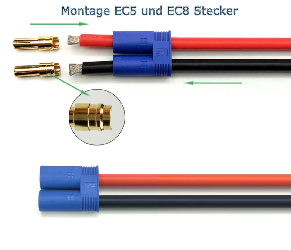 ✅ EC5 5mm 2Pin Hochstrom Stecker Buchse Goldstecker 1 2 3 4 5 10 Paar 50A Lipo ✅ - Bild 3 von 4