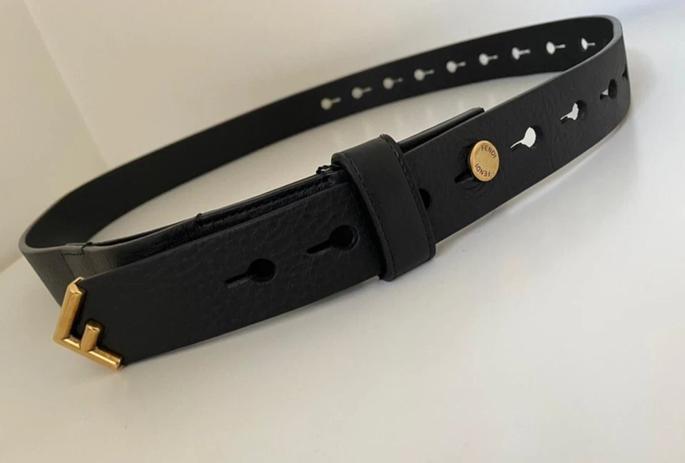 FENDI ceinture longue à nouer en cuir noir NEUVE - Photo 1/4
