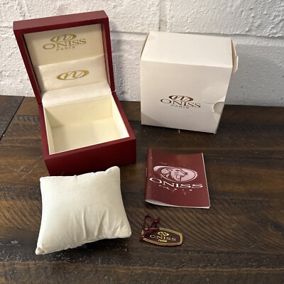 Oniss Paris Red Wooden Watch EMPTY BOX w/ Pillow Instruction Manual Plastic Tag 