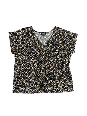 Flower & Feather Top Size L Short Sleeve Button Front Cropped Floral Shirt