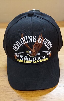 2nd Amendment Baseball Cap, Black, God Guns & Guts - 3914