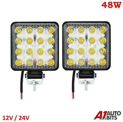48W 16 LED 12V 24V Arbeit Nebel Flutlicht eckig 2X Lampen Offroad LKW Boot