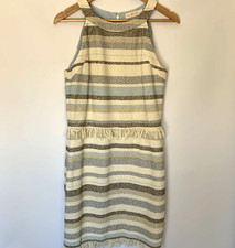 TORY BURCH  Jane Sheath Dress Fringe Stripe Slubbed Cotton SZ 8 Sleeveless NWT