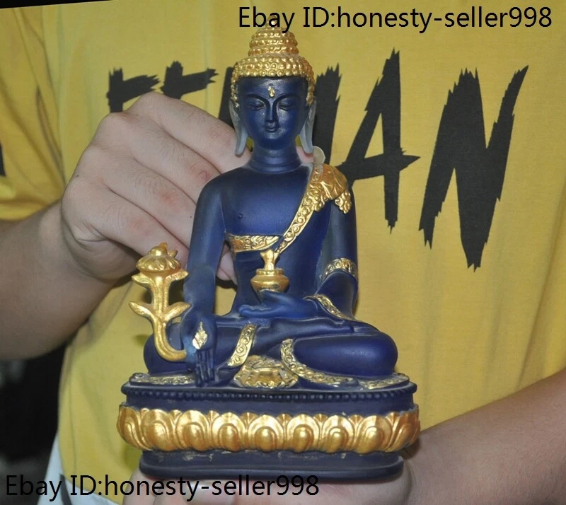 Antiguo templo budismo tibetano de 8,2"" vidrio Liuli dorado Sakyamuni Buda estatua Foto 4 de 4