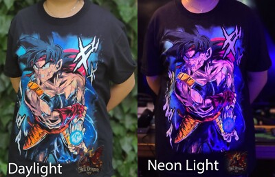 Bardock-Kakarot 's (Son G.) Father Colorful Neon glow T-shirt 100% Cotton