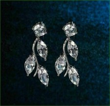 2 Ct Marquise Cut Simulated Diamond Drop  Dangle Earrings 14K White Gold Plated