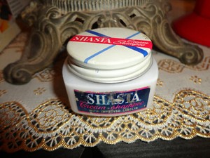 VINTAGE Collectible MILK-GLASS Jar SHASTA DeLuxe Cream SHAMPOO Glamorous Hair