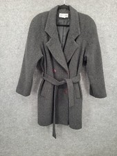 Julia Klein Wool Coat Womens 12 Pockets Lined Double Breasted Trench Gray Belted