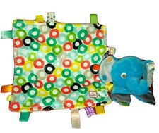 Bright Starts Taggies Circle Security Blanket Blue Rattle Soft Plush Elephant