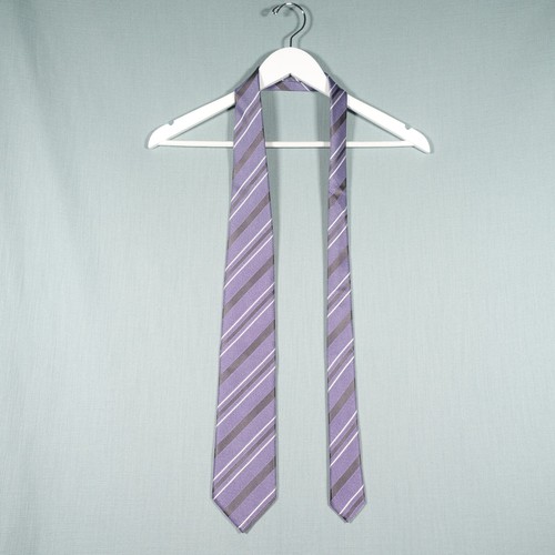 Brioni Tie Mens Purple White Stripe Silk Handmade Italian Formal Suit Smart - Picture 3 of 14