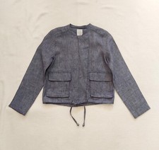 Halogen New Short Jacket 100% Linen Long Sleeves Collarless Zip Front Uk 6