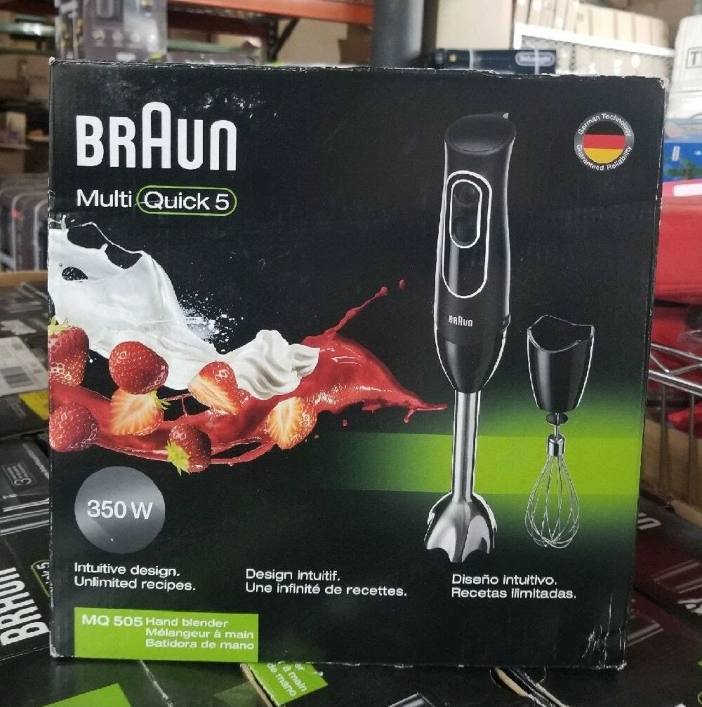  Braun MultiQuick 5 Immersion Hand Blender Patented Technology -  Powerful 350 Watt - Dual Speed - Includes Beaker, Whisk, 505, Black, MQ505