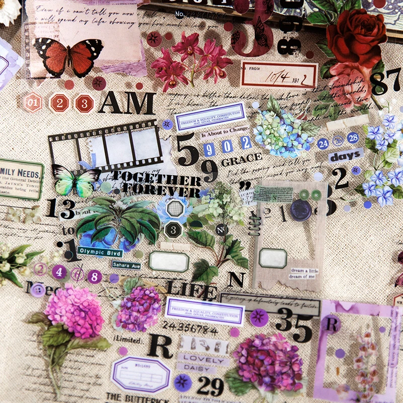 4 Paquetes Vintage Flores Plantas Cinta Adhesiva Diarios Álbum Pegatinas Decorativas Foto 3 de 4
