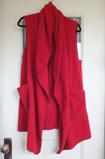 Le Moda Long Red Fleece Open Front Cape Vest Drape Shawl One Size Pockets