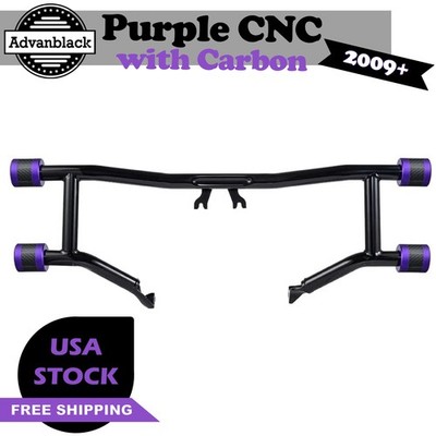 Purple CNC w/ Carbon ProTek Front High Way Peg Two Step Crash Bar For Harley 09+