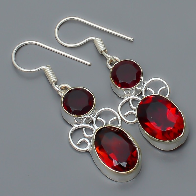 Garnet Gemstone 925 Silver Plated Earring Jewelry 1.83" TE4311-94