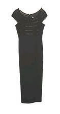 Adrianna Papell -Hand Beaded Black Boatneck Evening Gown Size P10