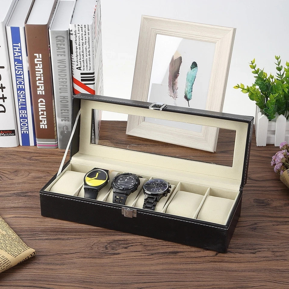 Watch Box Card Box 6 Slots Watch Box PU Leather Watch Case Jewelry Storage Watch Display ...