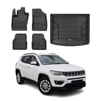 Omac FußMatten & Kofferraumwanne Set FüR Jeep Compass 2017-2025 Gummi Schwarz 5X